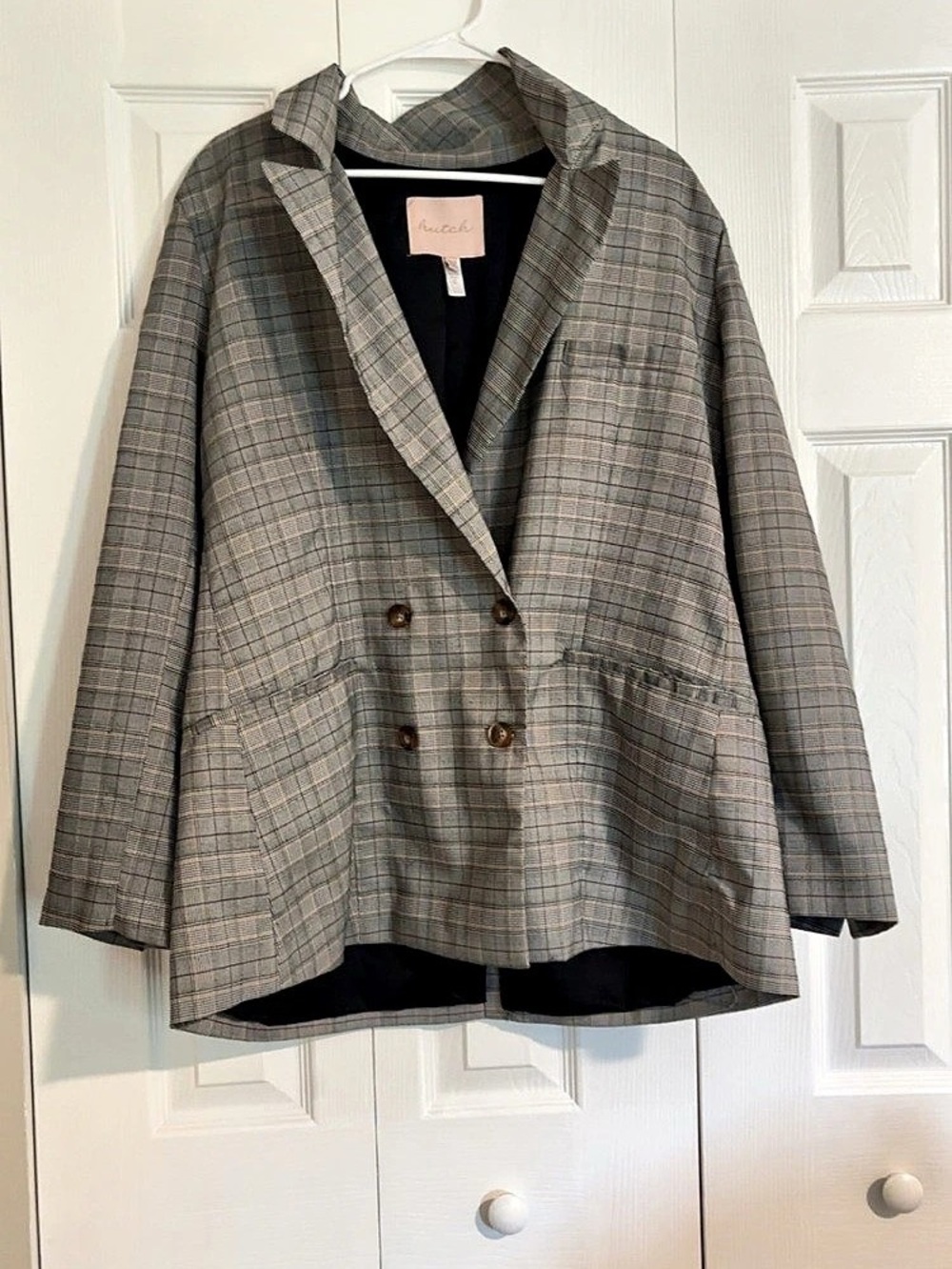 Hutch Plaid Double Breasted Blazer in Gray Size 2X